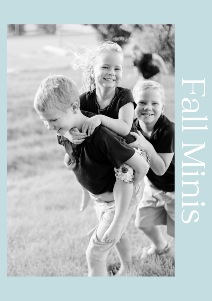 Three kids smile at the camera as they run past in this fall mini session at Lowell park. 